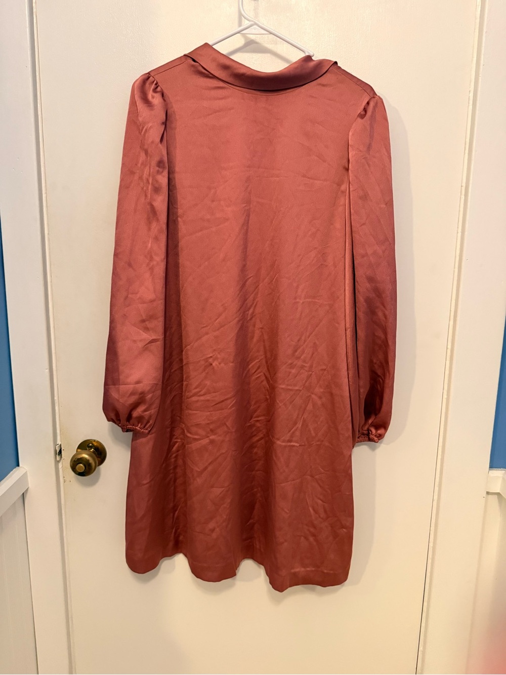 INC Long-Sleeve A-Line Dress in Rose Dawn Satin Back Zip Tie Neck Long-sleeve